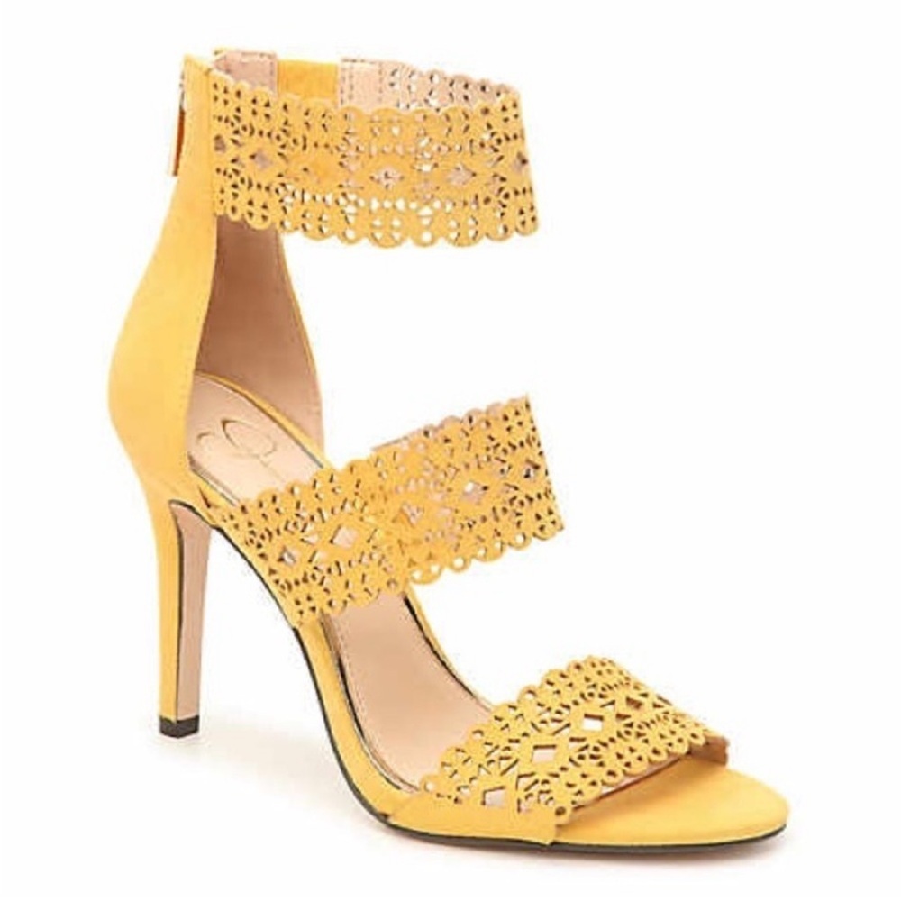 Jessica Simpson Jills 3 Butterscotch Laser Cut Suede Heels Size 7 Maximalist